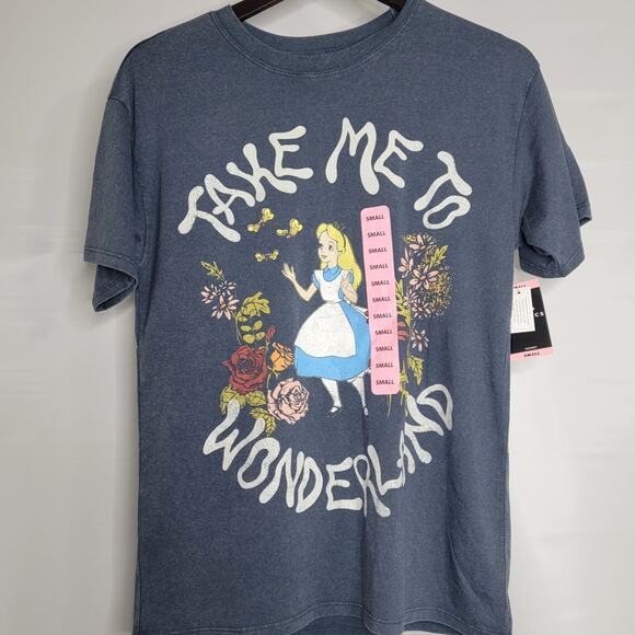 Disney Alice In Wonderland T Shirt Take Me To Wonderland Womens Sz S Blue - Picture 1 of 7